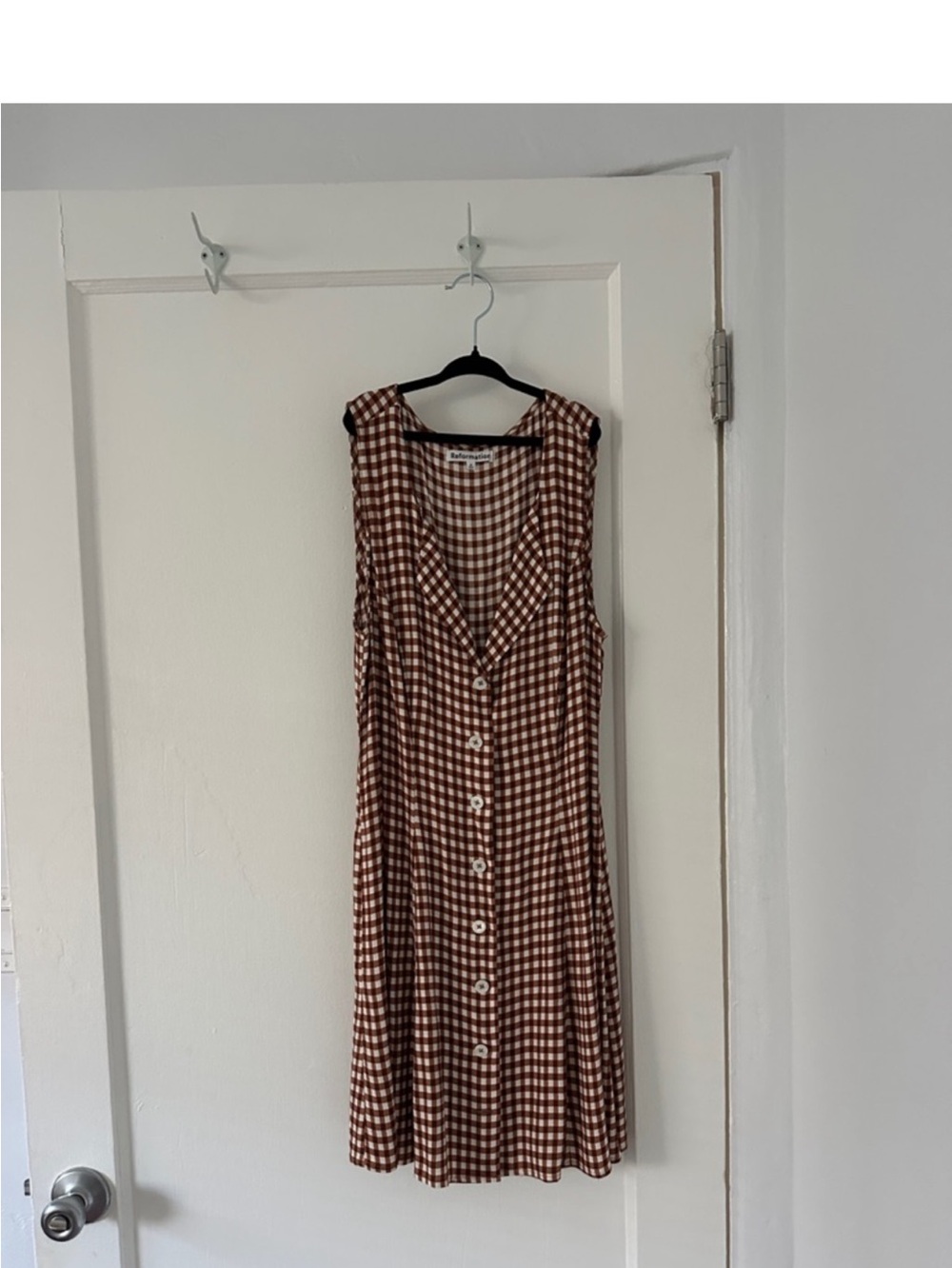 Reformation Brown and Cream Gingham Midi Dress